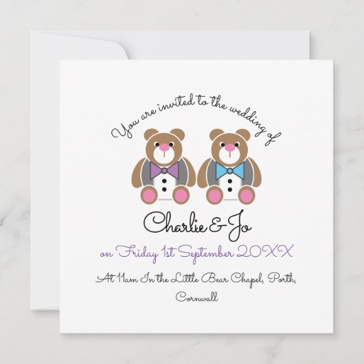 Teddy beer gay bruiloft twee bruidedagroop kaart (Achterkant)