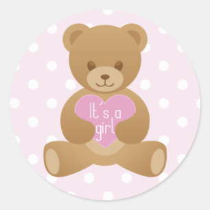 Teddy beer "Het is een meisje" roze sticker