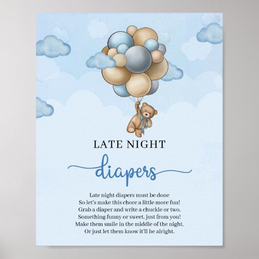 Teddy beer hot-air ballon Late Night Diapers game Poster (Voorkant)