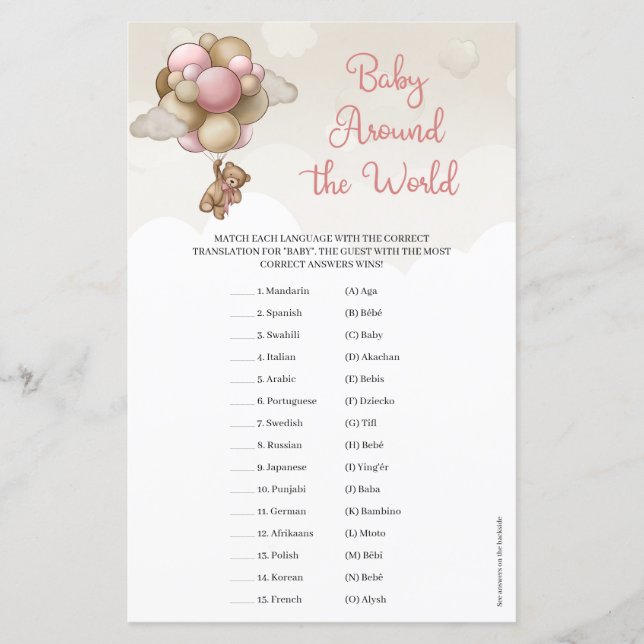 Teddy beer hot-air ballon rond de wereld (Voorkant)