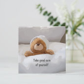 Teddy beer in bed zorgt voor je zelfgroet kaart (Staand voorkant)