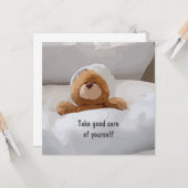 Teddy beer in bed zorgt voor je zelfgroet kaart (Voorkant / Achterkant in situ)