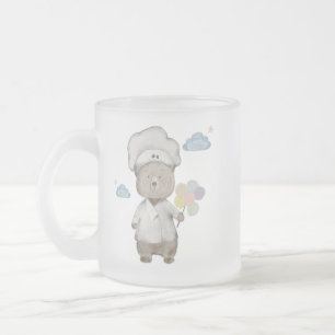 teddy beer in een chef - pet met ballonnen koffie matglas koffiemok
