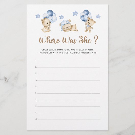 Teddy beer jongen baby shower waar was ze (Voorkant)