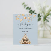 Teddy beer jongen blauw baby shower bedankkaart (Staand voorkant)