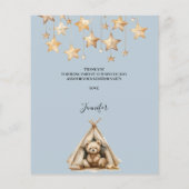 Teddy beer jongen blauw baby shower bedankkaart (Achterkant)