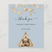 Teddy beer jongen blauw baby shower bedankkaart (Voorkant)