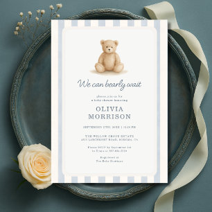 Teddy Beer Jongen Blauwe Strepen Baby Shower Kaart