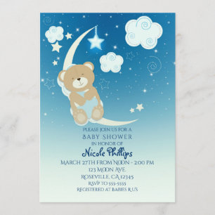 Teddy Beer Maan & Sterren Baby Shower Uitnodiginge Kaart