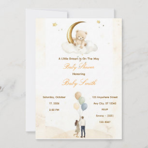 Teddy Beer Maan Waterverf Baby Shower Uitnodiging