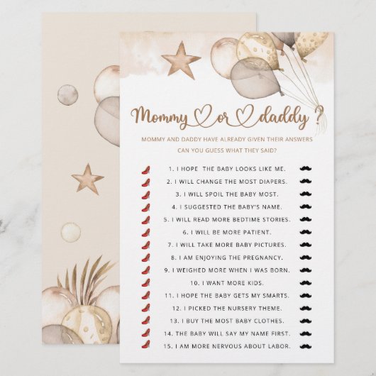 Teddy beer mammie of papa baby shower game (Voorkant / Achterkant)