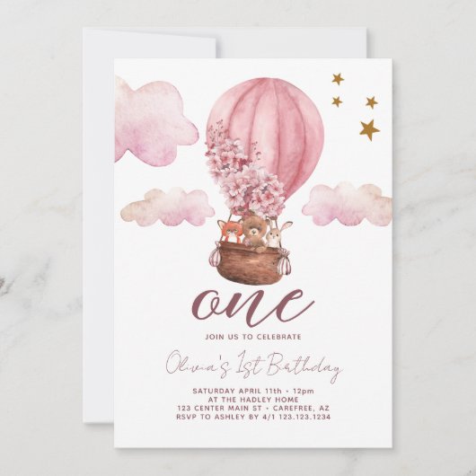 Teddy Beer Meisje 1e Verjaardag Kaart (Voorkant)