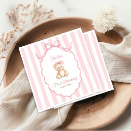 Teddy Beer Meisjes Roze Strik Strepen 1e Verjaarda Servet