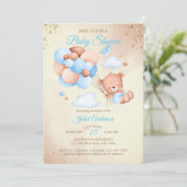 Teddy beer met baby shower van ballonnen kaart (Staand voorkant)