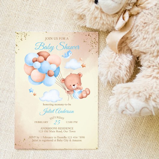 Teddy beer met baby shower van ballonnen kaart