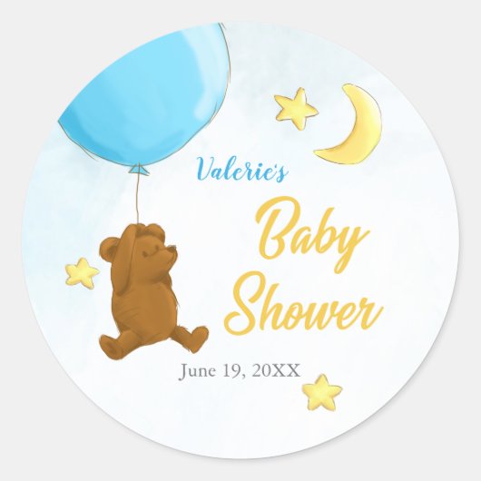 Teddy beer met baby shower van ballonnen ronde sticker (Voorkant)