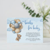 Teddy beer met blauwe bruine ballonnen informatiekaartje (Staand voorkant)