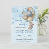 Teddy beer met blauwe bruine beige ballonjongen kaart (Staand voorkant)