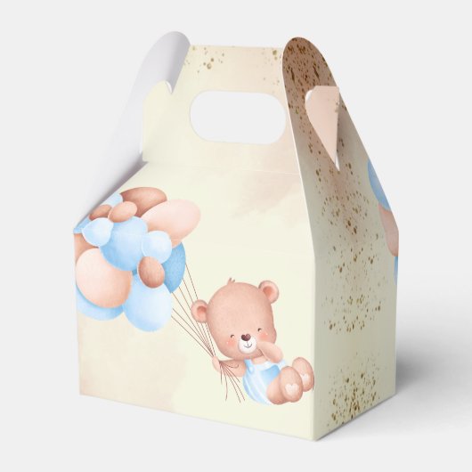 Teddy beer met bruine en blauwe ballonnen bedankdoosjes (Achterkant)