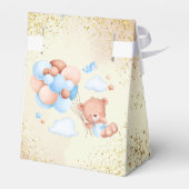 Teddy beer met bruine en blauwe ballonnen en wolke bedankdoosjes (Achterkant)