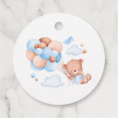 Teddy beer met bruine en blauwe ballonnen en wolke bedankjes labels (Achterkant)