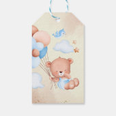 Teddy beer met bruine en blauwe ballonnen en wolke cadeaulabel (Achterkant)