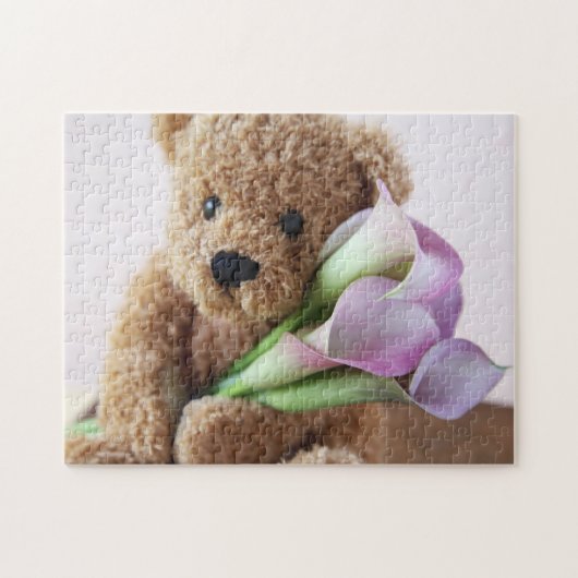 Teddy beer met calla lilies legpuzzel (Horizontaal)