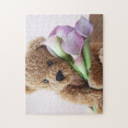 Teddy beer met calla lilies legpuzzel (Verticaal)