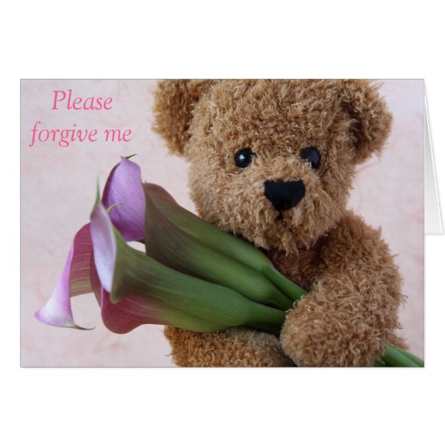 teddy beer met calla lilies vergeef me kaart (Voorkant Horizontaal)