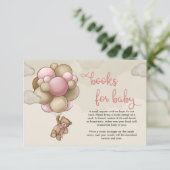 Teddy beer met een roze bruine ballon-boekaanvraag informatiekaartje (Staand voorkant)