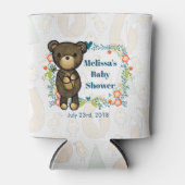 Teddy beer met Floral Wreath Baby shower Blikjeskoeler (Voorkant)