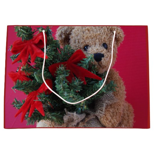 Teddy beer met kerstboom groot cadeauzakje (Voorkant)