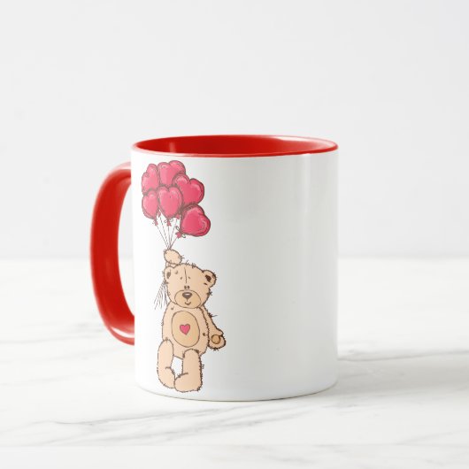 Teddy beer met mok van hartballonnen (Voorkant links)