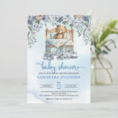 Teddy beer met stoffige blauwe en beige bloemen kaart (Staand voorkant)