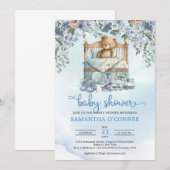 Teddy beer met stoffige blauwe en beige bloemen kaart (Voorkant / Achterkant)