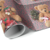 Teddy beer met veel kerstcadeautjes cadeaupapier (Rol Hoek)