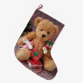 Teddy beer met veel kerstcadeautjes grote kerstsok (Voorkant (Hangend))