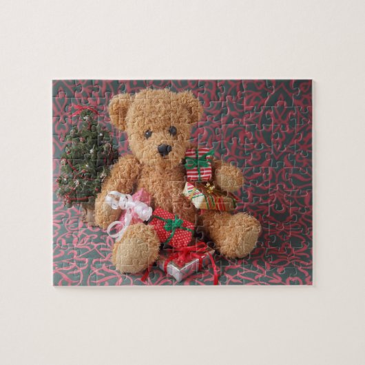 Teddy beer met veel kerstcadeautjes legpuzzel (Horizontaal)