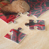 Teddy beer met veel kerstcadeautjes legpuzzel (Zijkant)