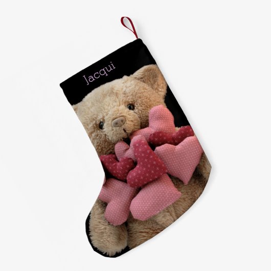 Teddy beer met weefselhart kleine kerstsok (Achterkant (Hangend))