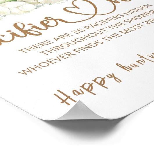 Teddy beer Pacifier jaag baby shower game poster (Hoek)