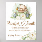Teddy beer Pacifier jaag baby shower game poster (Voorkant)