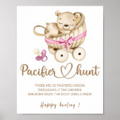 Teddy beer Pacifier jaag baby shower game poster (Voorkant)