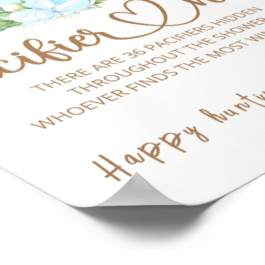 Teddy beer Pacifier jaag baby shower game poster (Hoek)