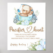 Teddy beer Pacifier jaag baby shower game poster (Voorkant)