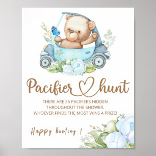 Teddy beer Pacifier jaag baby shower game poster