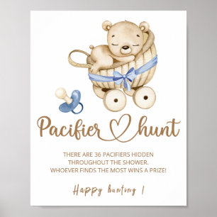 Teddy beer Pacifier jaag baby shower game poster