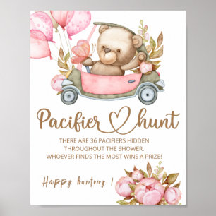 Teddy beer Pacifier jaag baby shower game poster