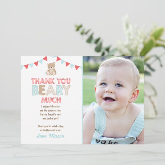 Teddy beer picknick Dank u kaart Teddy beer jongen (Staand voorkant)