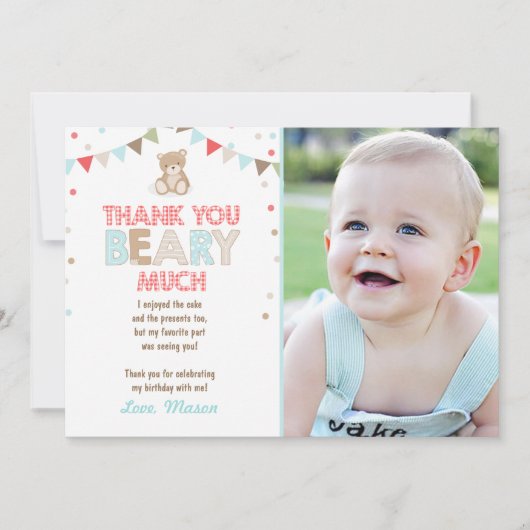 Teddy beer picknick Dank u kaart Teddy beer jongen (Voorkant)